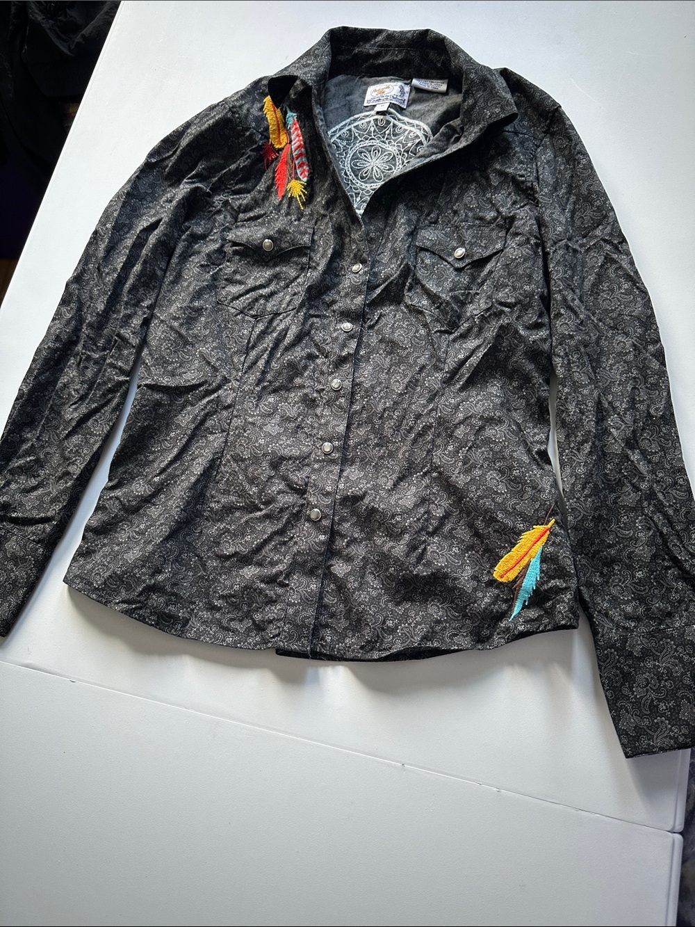 UNiSEX Panhandle Slim Black Shirt with Silver Embroidery